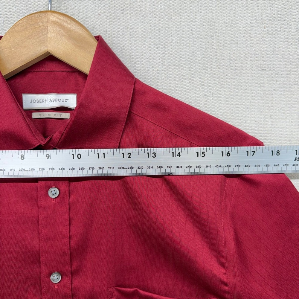 Joseph Abboud Mens Slim Fit Dress Shirt Red Herringbone Long Sleeve Button Down - Picture 8 of 12